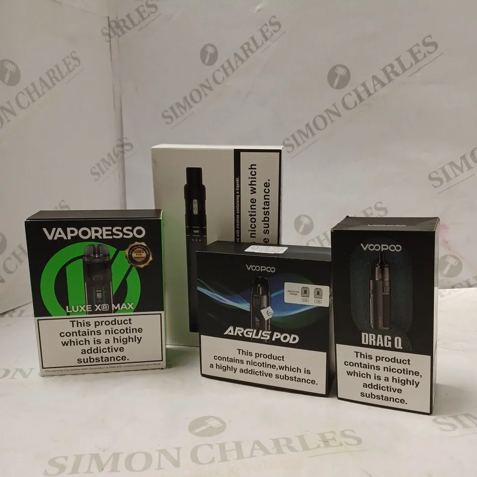 BOX OF APPROX 10 ITEMS TO INCLUDE VAPORESSO LUXE XR MAX, ARGUS POD, VOOPOO DRAG Q. 