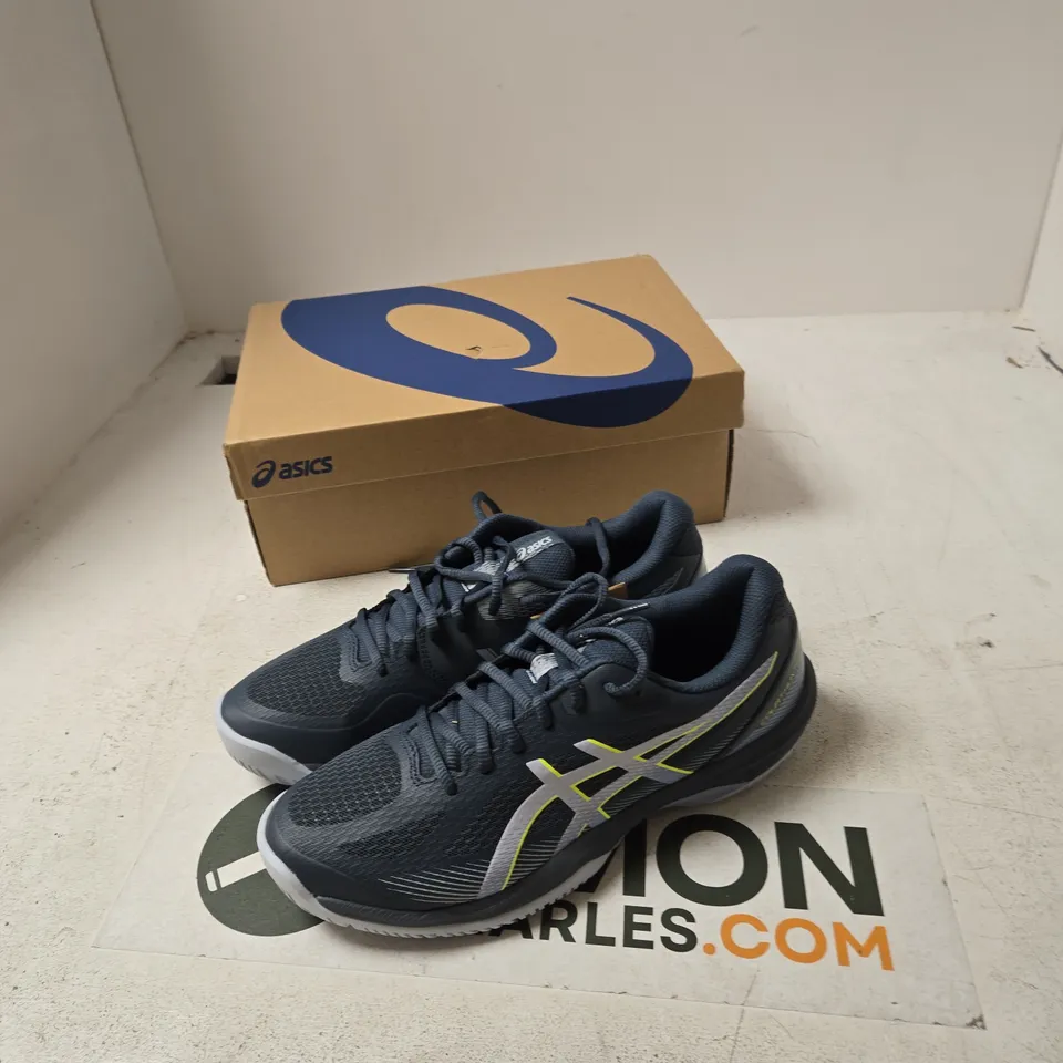 ASICS RUNNING SHOES – MEN'S, GREY/BLACK WITH NEON ACCENTS (BOXED) UK 8