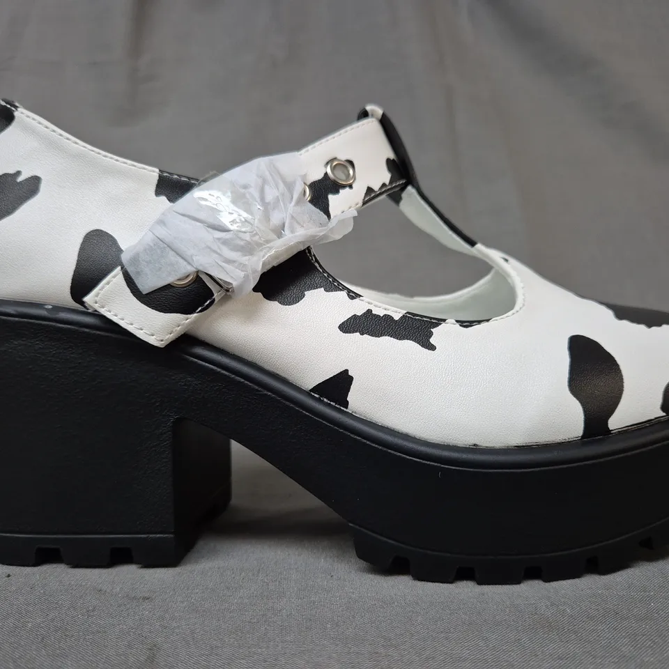 BOXED PAIR OF KOI SAI COW PRINT MARY JANES NETTIE EDITION IN BLACK/WHITE UK SIZE 3