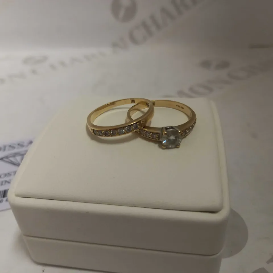 LADY LYNSEY 9CT GOLD 1.20CT TOTAL ROUND BRILLIANT CENTRE MOISSANITE BRIDAL SET SIZE T RRP £959