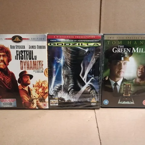 APPROXIMATELY 12 ASSORTED DVDS TO INCLUDE THE GREEN MILE, GODZILLA, A FISTFUL OF DYNAMITE, ETC