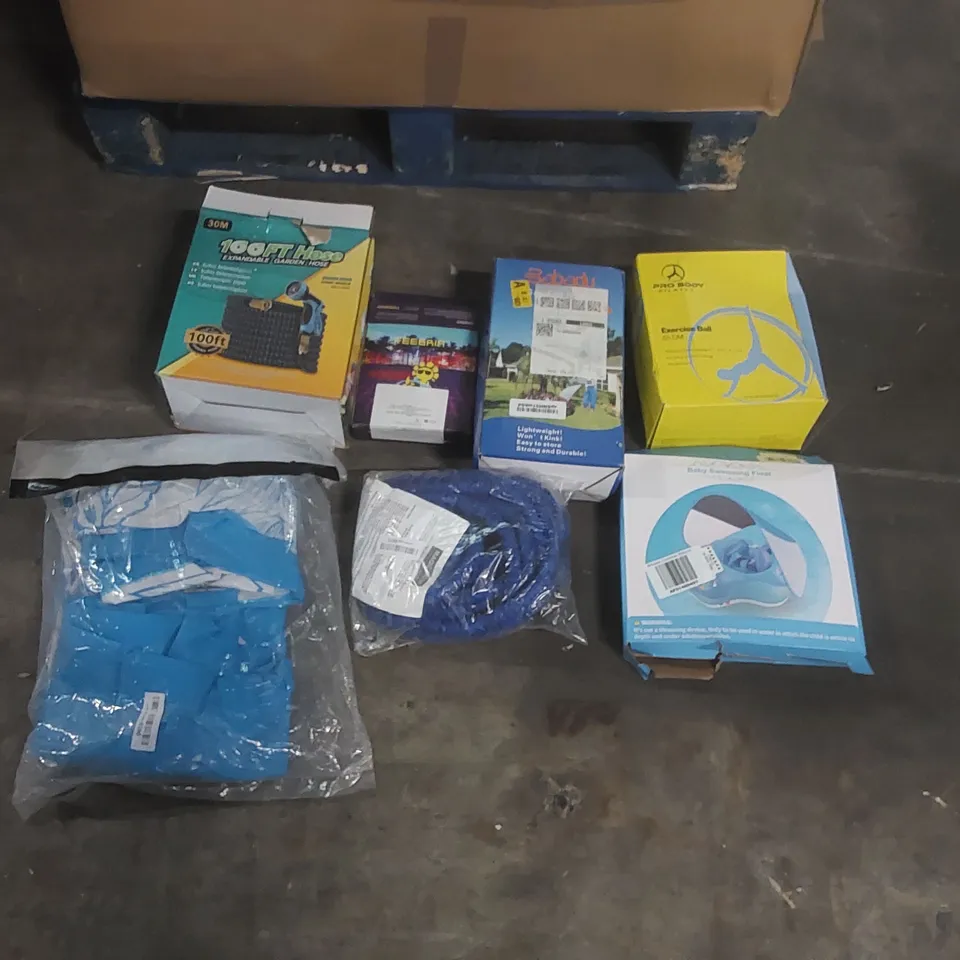 PALLET CONTAINING A LARGE QUANTITY OF ASSORTED HOSE PIPES, POOL INFLATABLES ECT