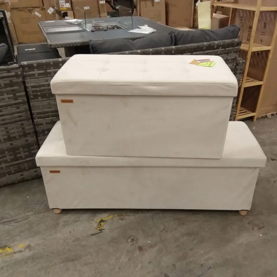 SET OF 2 SONGMICS BEIGE VELVET STORAGE OTTOMANS