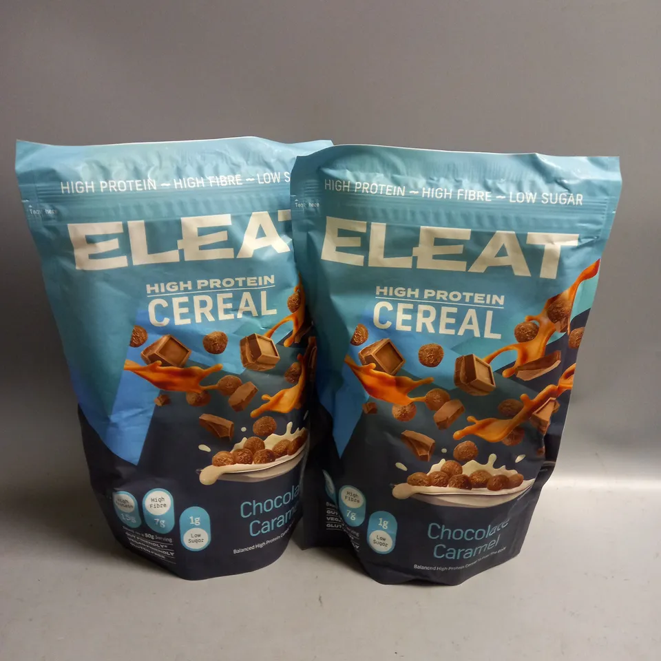 2 X BAGS OF ELEAT HIGH PROTEIN CEREAL 250G CHOCOLATE CARAMEL