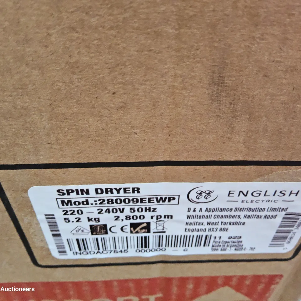 BOXED ENGLISH ELECTRIC SPIN DRYER Model 28009EEWP WHITE