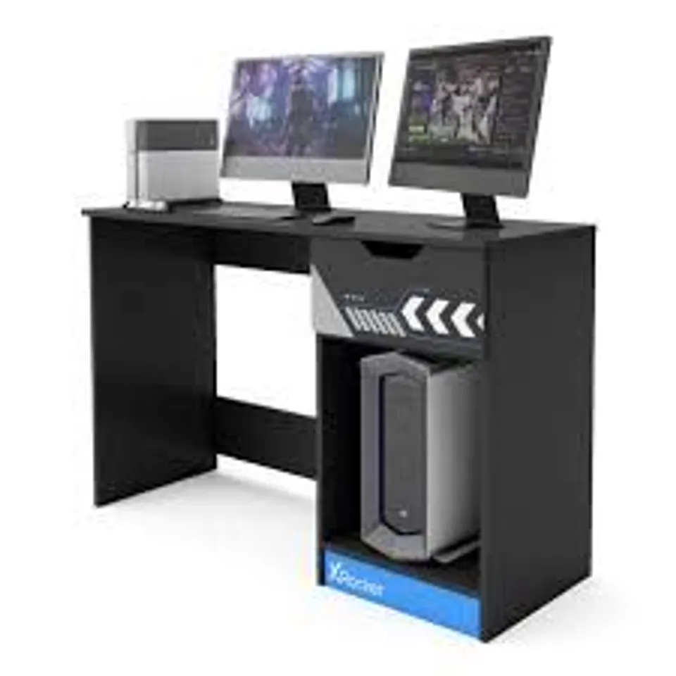 BOXED XROCKER OCTANE GAMING DESK WITH DRAWER - BLACK/BLUE (1 BOX)