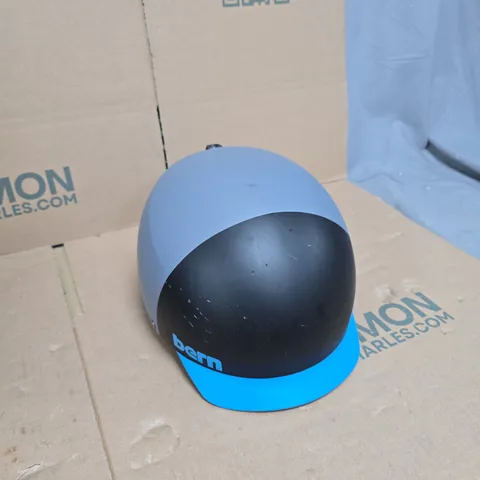 BERN CYCLE HELMET – GREY WITH BLUE TRIM, SIZE XL