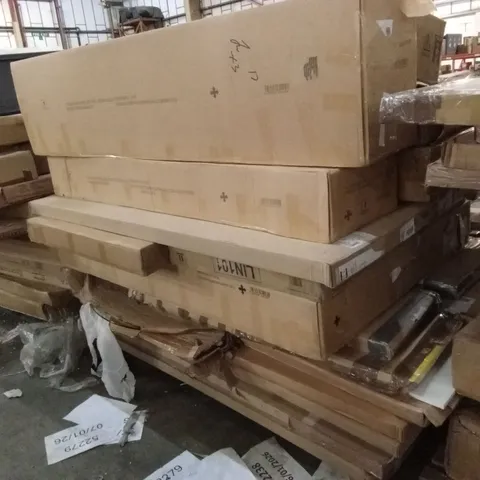 PALLET OF DESIGNER HOME FURNITURE PARTS AND PIECES; BEDROOM AND WARDROBE PARTS ETC