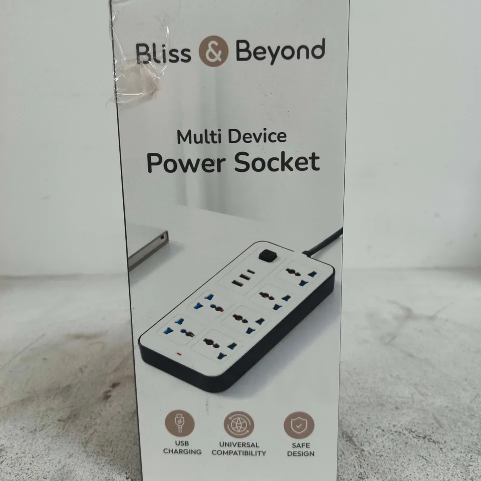 BOX OF APPROXIMATELY 10 ASSORTED ITEMS INCLUDING BUBBLE TORCH GARDEN LAMP, FOLDING EXTENSION STOOL AND BLISS AND BEYOND MULTI DEVICE POWER SOCKET