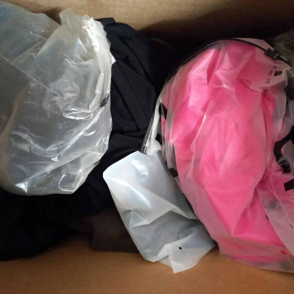 BOX OF APPROXIMATELY 10 ASSORTED CLOTHING AND FASHION ITEMS OF VARIOUS COLOURS AND STYLES TO INCLUDE SHEIN, H&M, ADANOLA, ETC