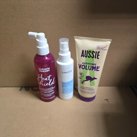 APPROXIMATELY 15 ASSORTED HEALTH & BEAUTY PRODUCTS TO INCLUDE AUSSIE VOLUME CONDITIONER, KANZEN CLEANSING SPRAY, UMBERTO GIANNINI HEAT SHIELD ETC - COLLECTION ONLY