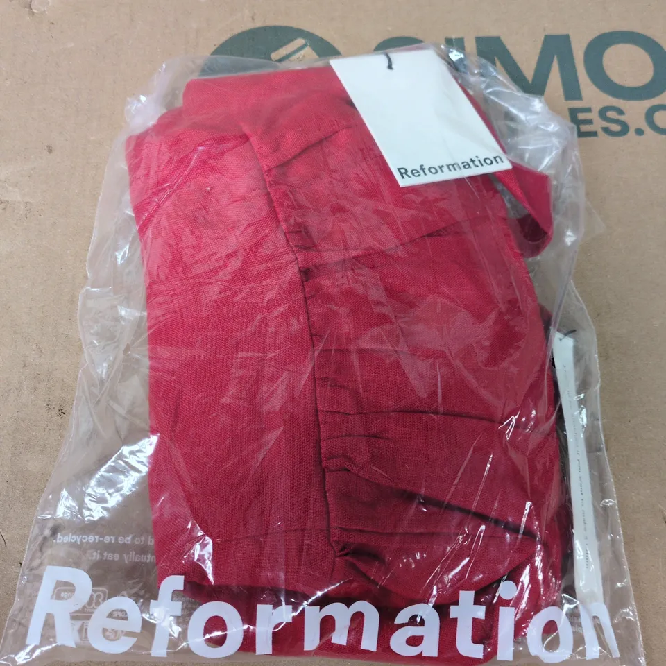 BAGGED REFORMATION JANU LINEN MINI DRESS IN RED - SIZE 0
