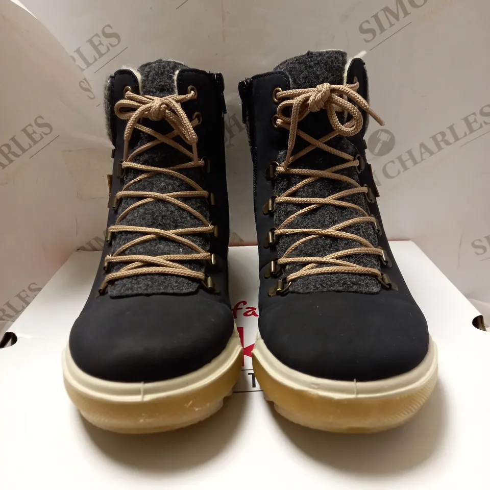 RIEKER LACE UP NAVY BOOTS - SIZE 6