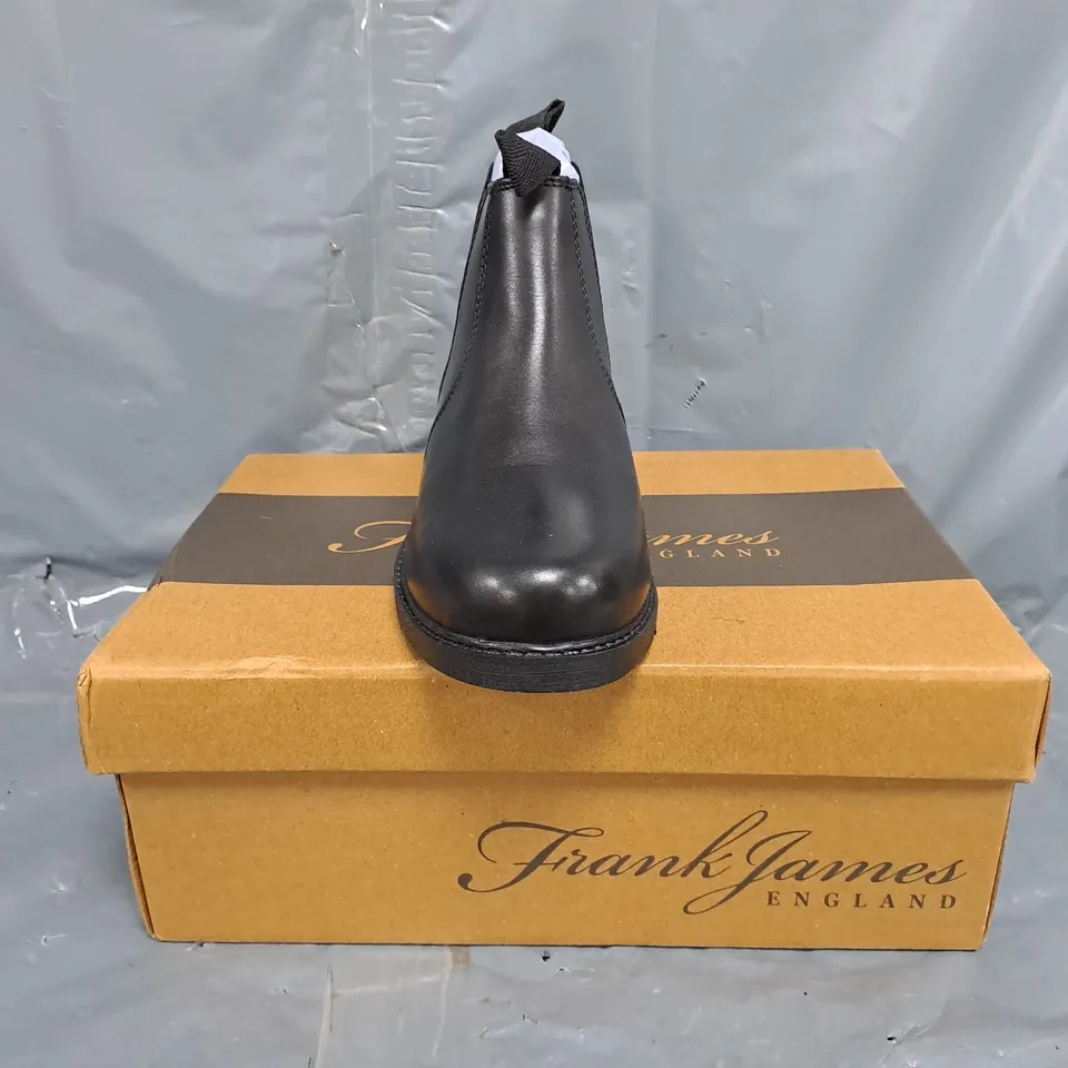 BOXED PAIR OF FRANK JAMES CHELSEA BOOTS IN BLACK SIZE UK 3