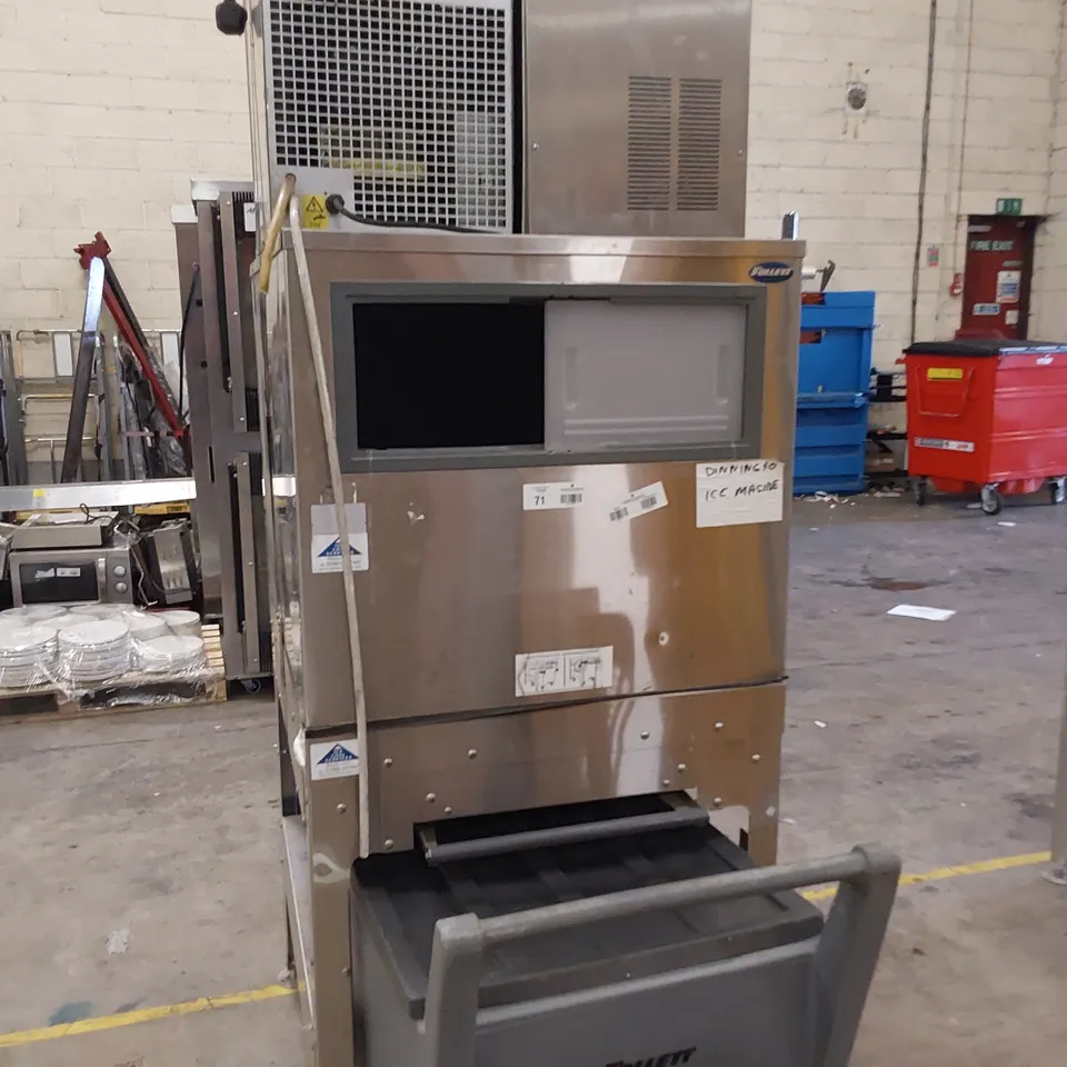 FOLLETT COMMERCIAL ICE MACHINE ON STAND WITH ICE TROLLEY 