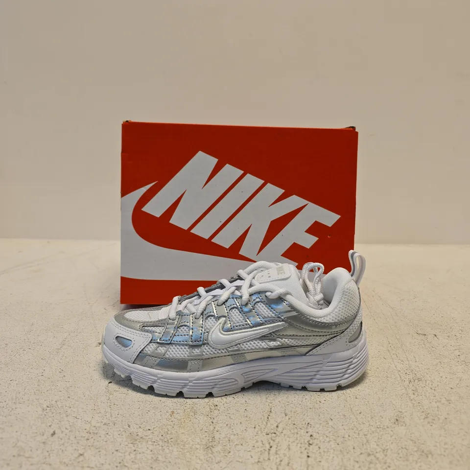 NIKE P-6000 LACE SNEAKERS – WHITE/SILVER, UK 1 (BR 32)