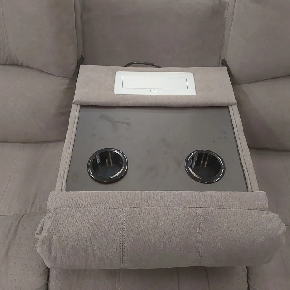 QUALITY DESIGNER FABRIC UPHOLSTERED 3 SEATER MANUAL RECLINER SOFA WITH POWER OUTLET