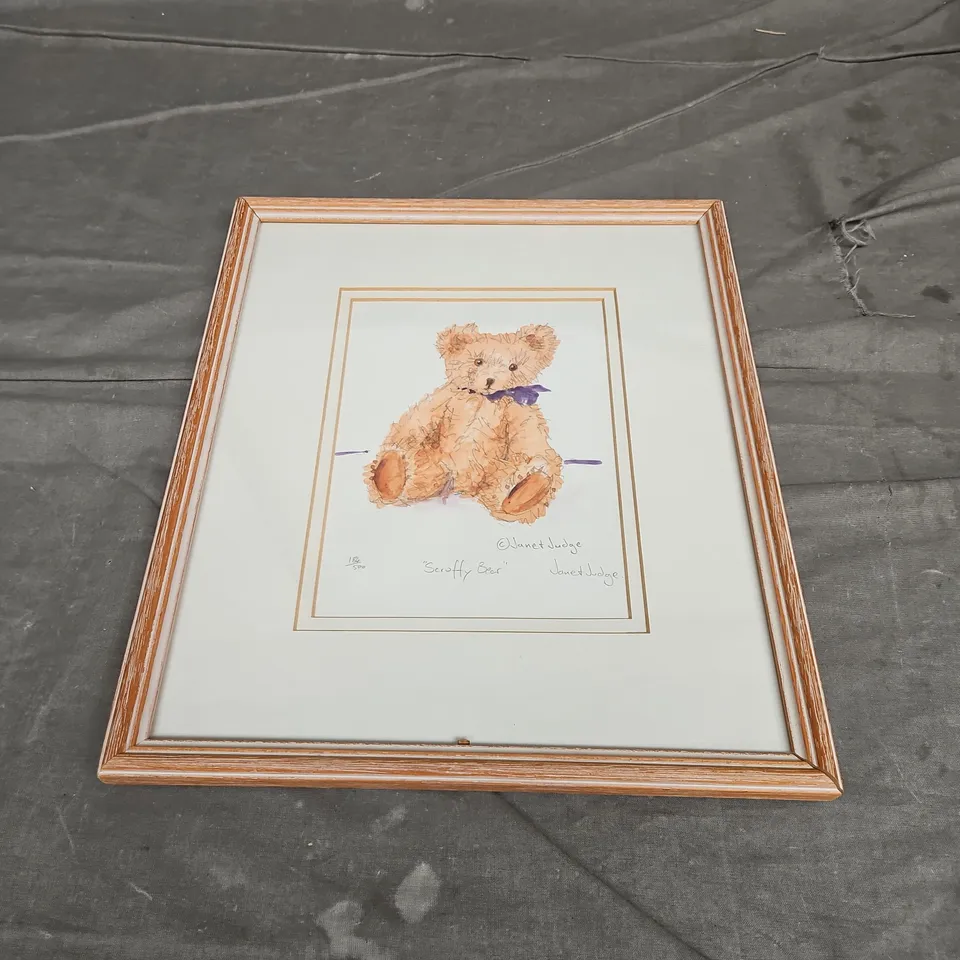 FRAMED JANET JUDGE "SCRUFFY BEAR" ARTWORK 184/500 - COLLECTION ONLY