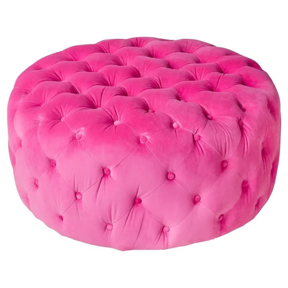 BOXED ISIAH 91CM WIDE TUFFED ROUND SOLID COLOUR COCKTAIL PINK OTTOMAN (1 BOX)