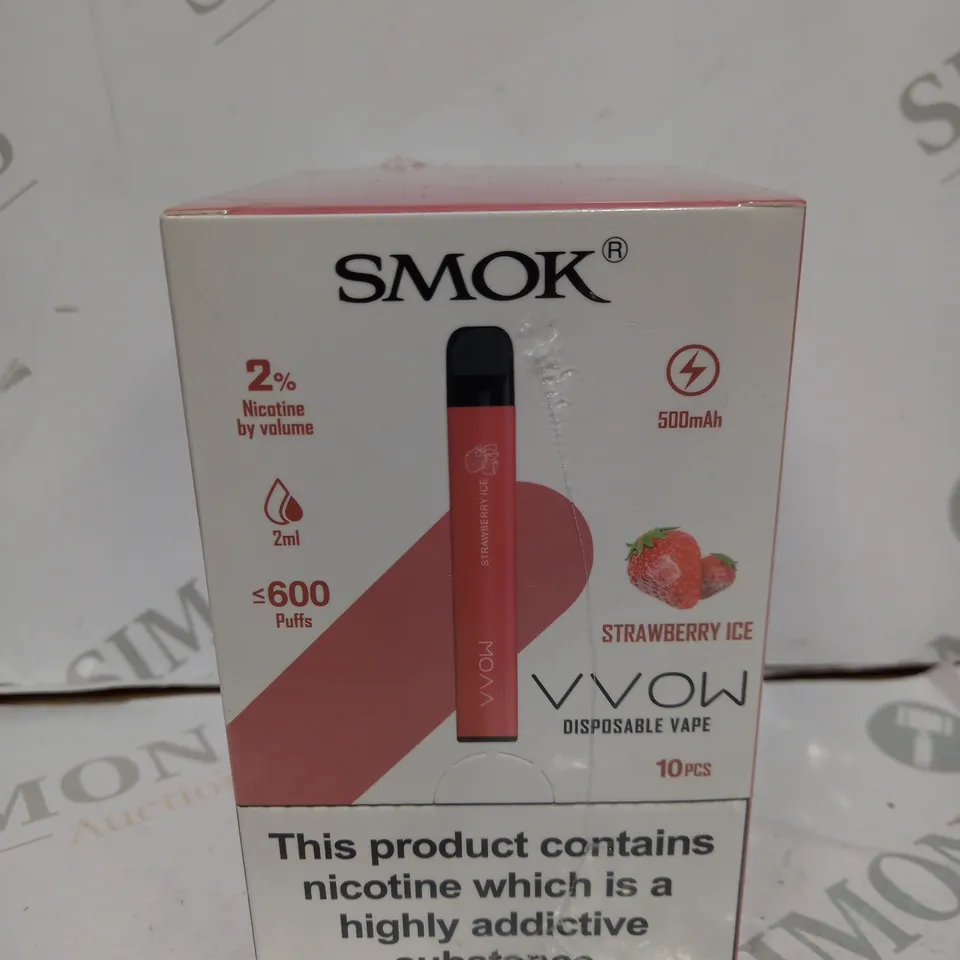 BOXED CELLOPHANE-WRAPPED PACK OF 10 SMOK VVOW DISPOSABLE VAPES - STRAWBERRY ICE (1 BOX)