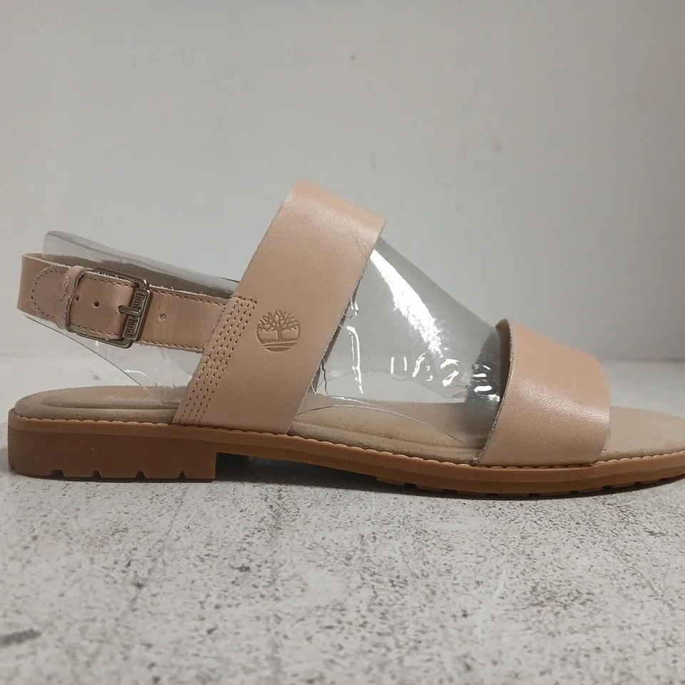 BOXED PAIR OF TIMBERLAND CHICAGO RIVERSIDE BACKSTRAP SANDALS IN PALE ROSE SIZE UK 7
