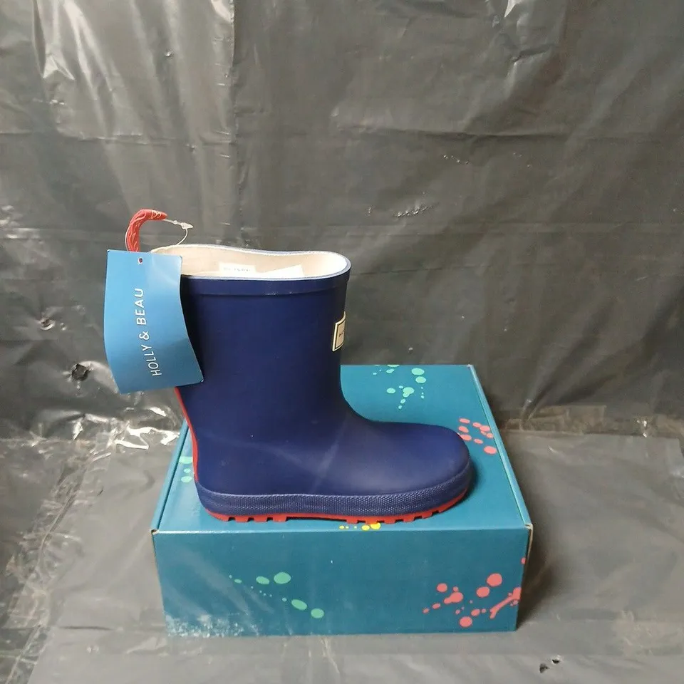 BOXED HOLLY & BEAU RUBBER NAVY RAINBOOTS - KIDS UK 12