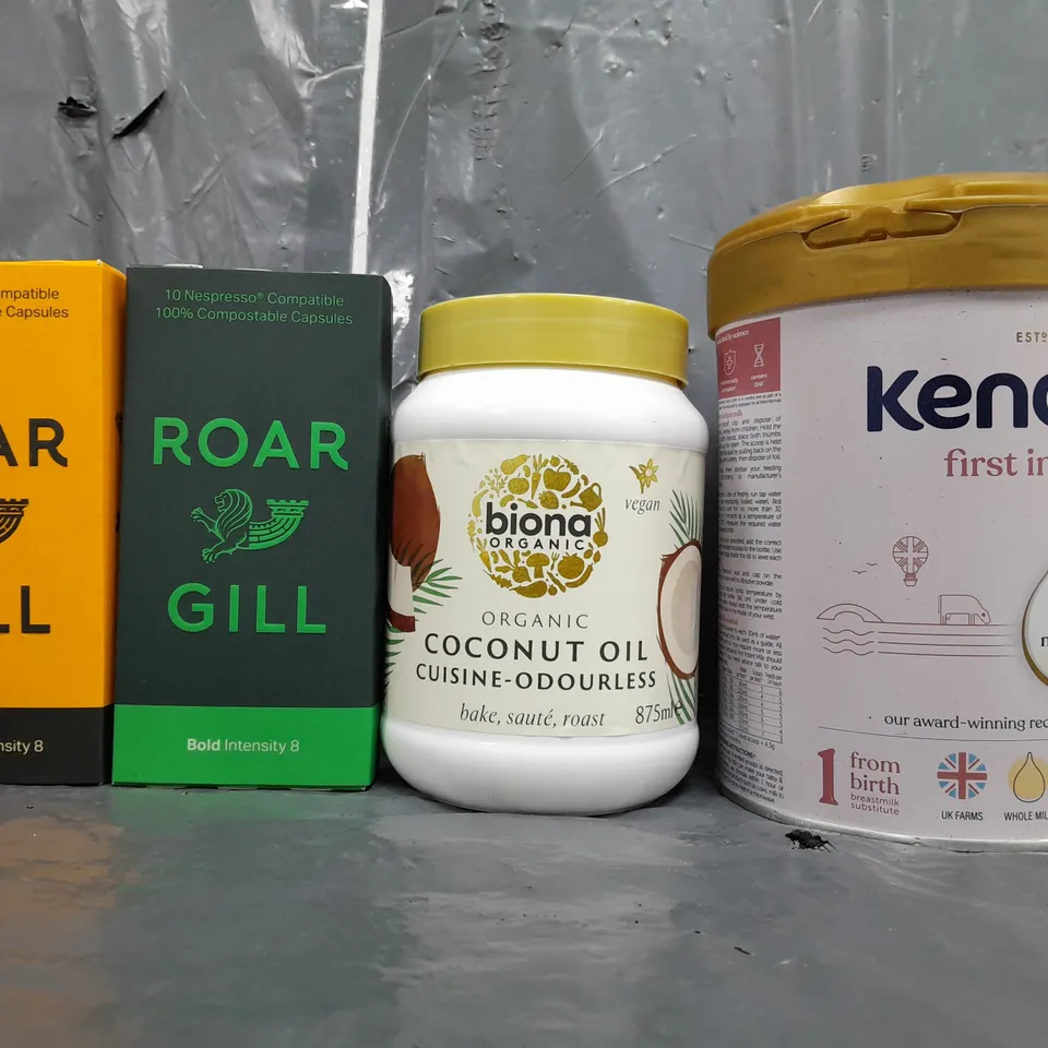 APPROXIMATELY 10 ASSORTED FOOD/DRINK PRODUCTS TO INCLUDE ROAR GILL, BIONA, KENDAMIL, ETC