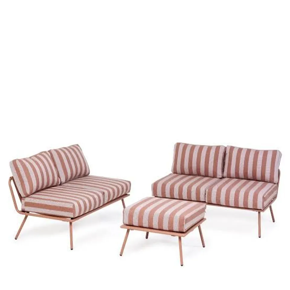BOXED GARDEN STORIES RETRO STRIPE MULTI WAY PAIR OF 2 SEATER SOFA AND TABLE 