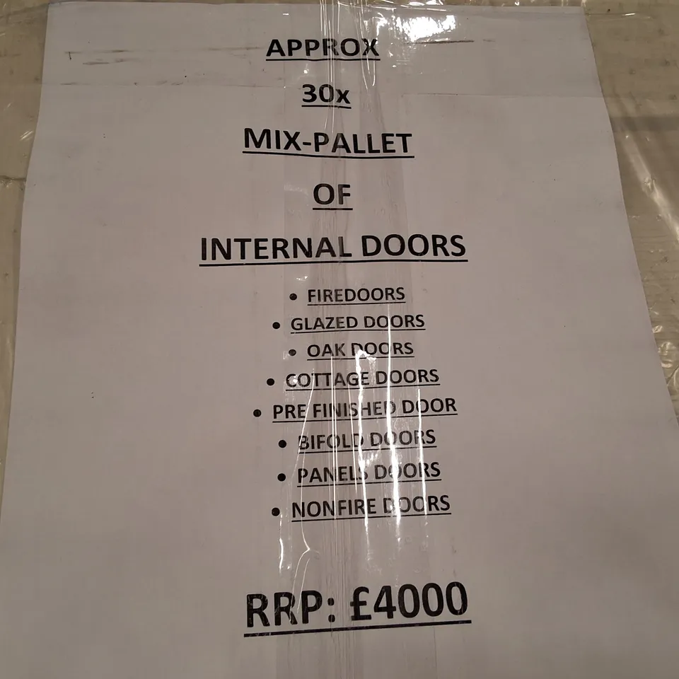 PALLET CONTAINING APPROXIMATELY 30 ASSORTED INTERNAL DOORS