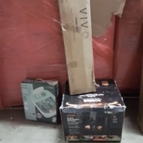 PALLET OF ASSORTED HOUSEHOLD GOODS AND PRODUCTS TO INCLUDAIR FRYER,TV STAND,FOOT SPA