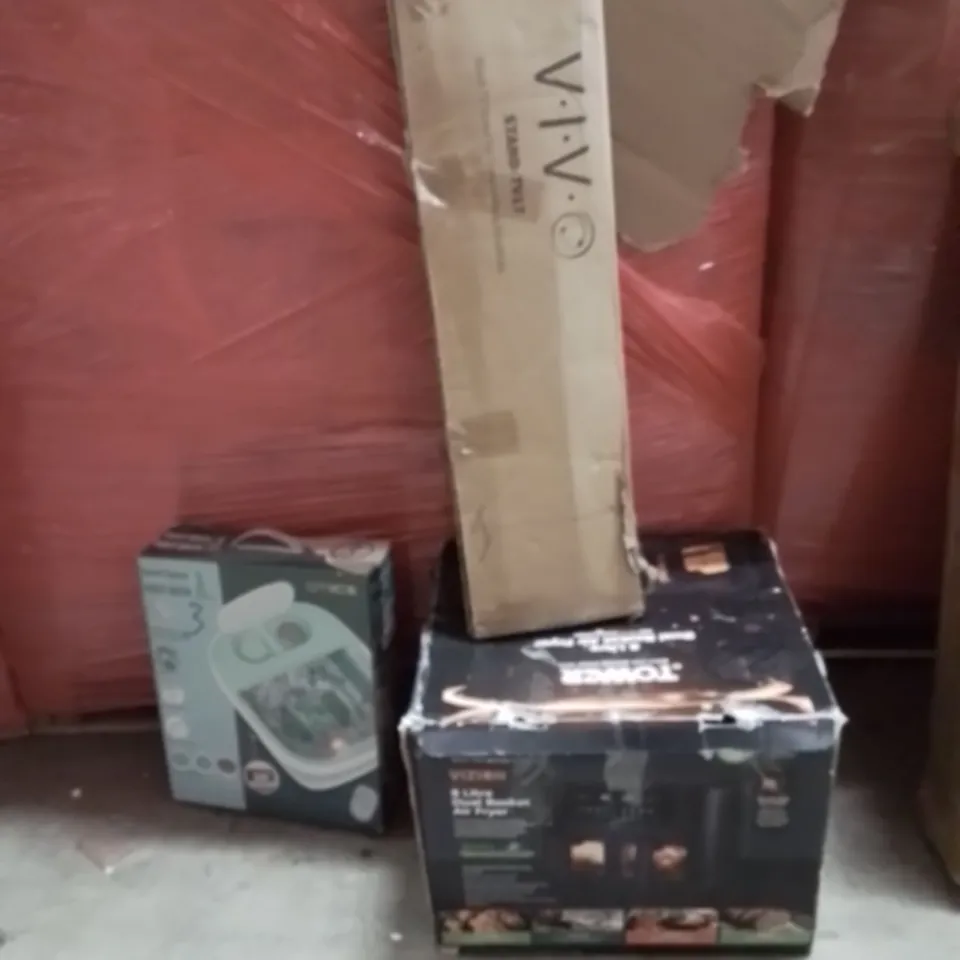 PALLET OF ASSORTED HOUSEHOLD GOODS AND PRODUCTS TO INCLUDAIR FRYER,TV STAND,FOOT SPA