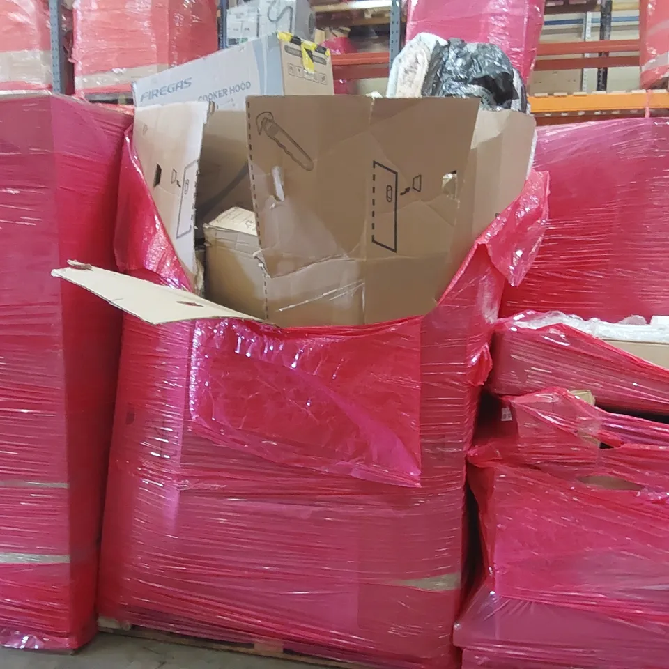 PALLET OF ASSORTED ITEMS INCLUDING: AIR PURIFIER, COOKER HOOD, TROLLEY, RUG ECT