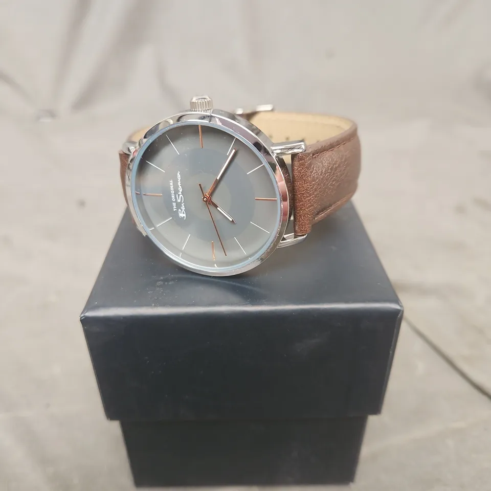 BEN SHERMAN WRISTWATCH – BROWN LEATHER STRAP, SILVER CASE