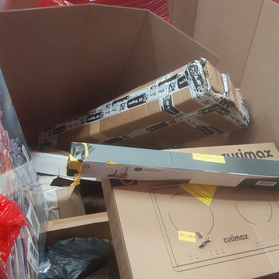 PALLET CONTAINING A VERY LARGE QUANTITY OF ASSORTED ITEMS INCLUDING: INFRARED HOT PLATE, DOOR SECURITY BAR, WRAPPED CANVAS ART ECT