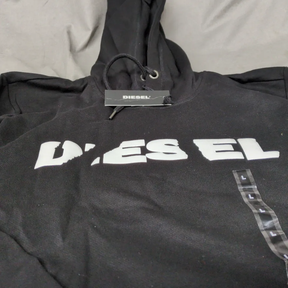 DIESEL LARGE BLACK HOODED SWEATSHIRT WITH TAGS