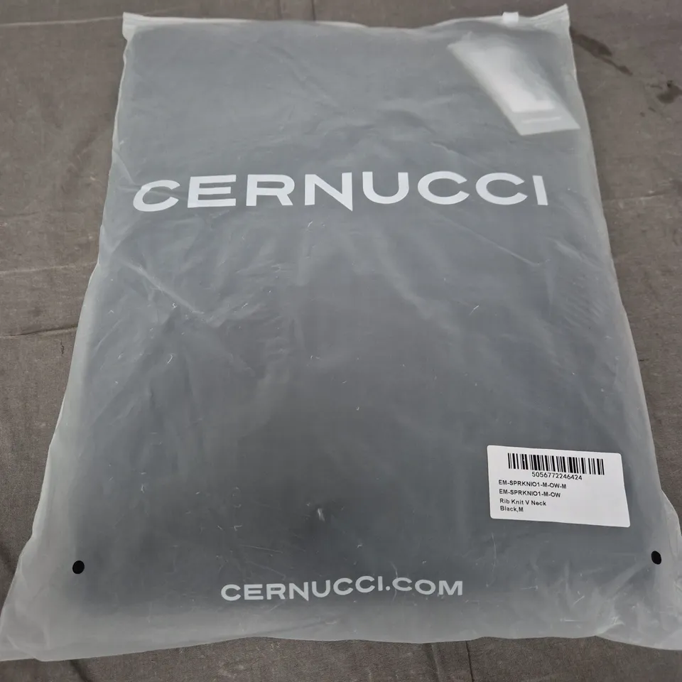 CERNUCCI RIB KNIT V-NECK SWEATER – BLACK, SIZE M