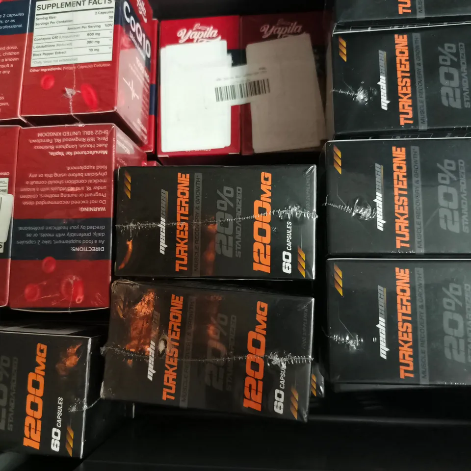 APPROXIMATELY 25 ASSORTED SEALED FOOD SUPPLEMENT PRODUCTS TO INCLUDE TURKESTERONE, AND YAPILA