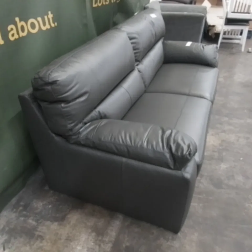 DESIGNER GREY FAUX LEATHER THREE SEATER SOFA 