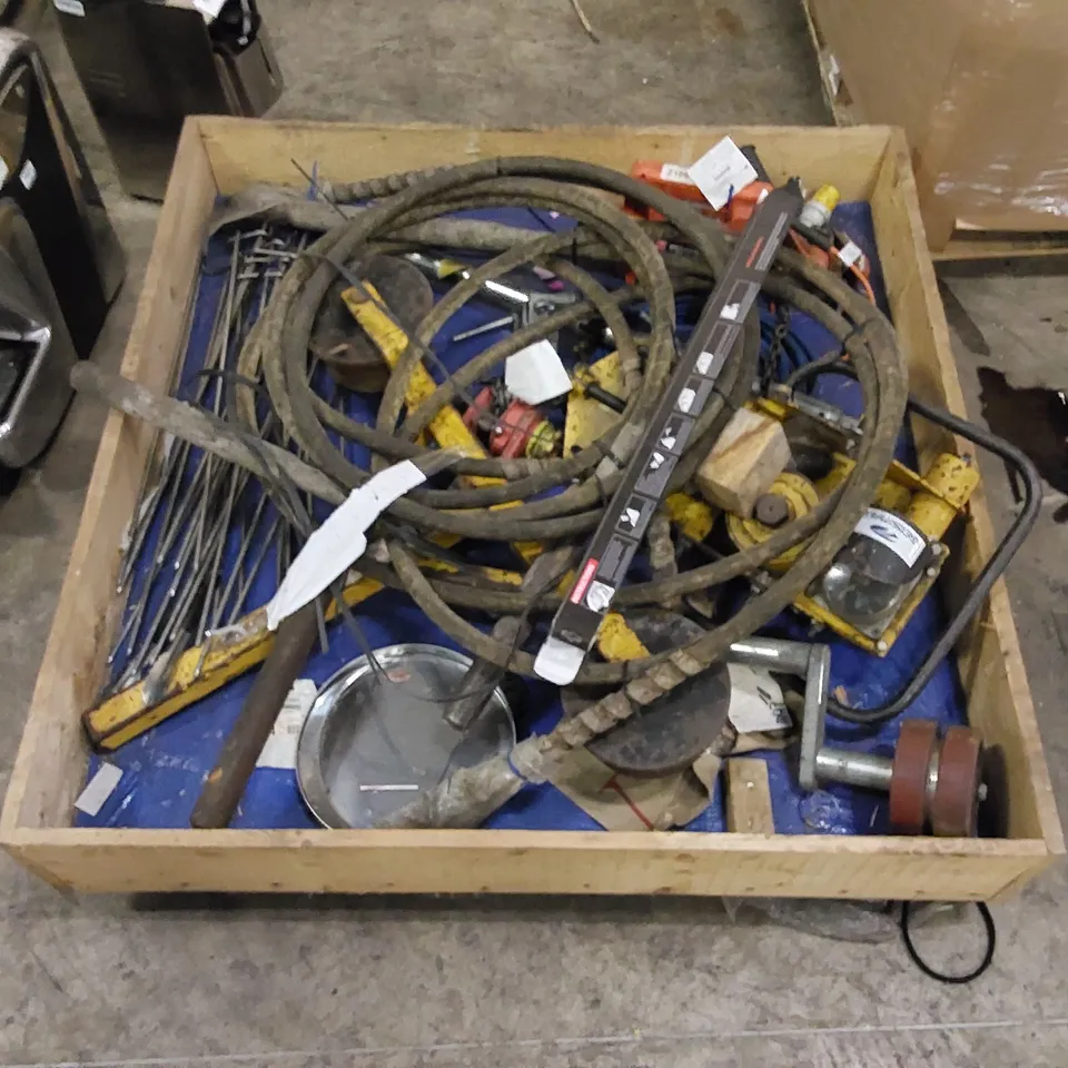 PALLET TO CONTAIN ASSORTED RAILWAY MAINTENANCE EQUIPMENT PARTS AND PRODUCTS