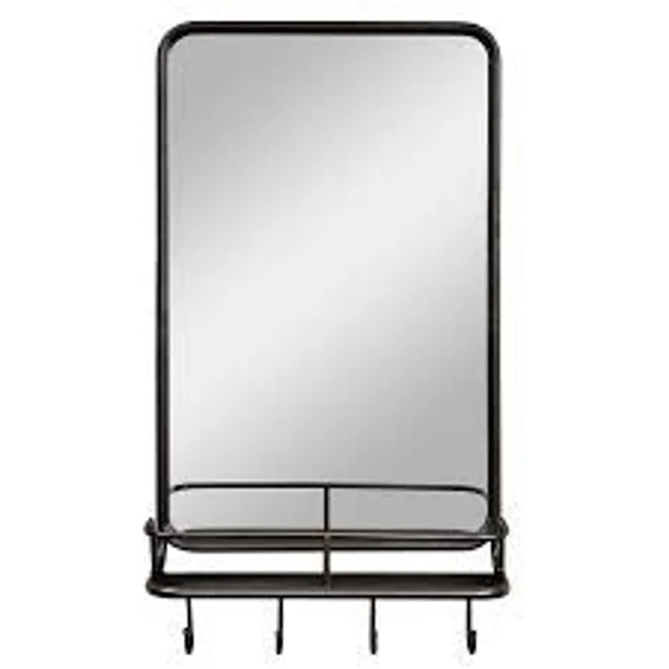 BOXED COSTWAY WALL BATHROOM MIRROR WITH SHELF HOOKS STURDY METAL FRAME (1 BOX)