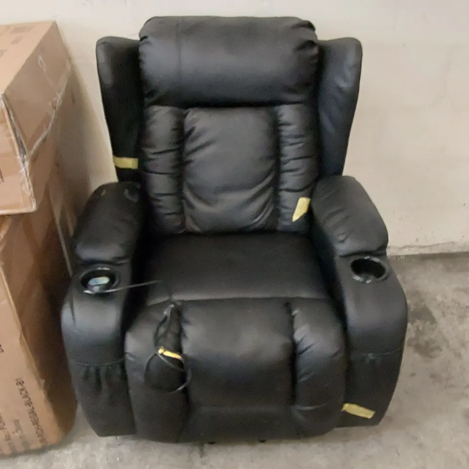 DESIGNER BLACK FAUX LEATHER RECLINING EASY CHAIR