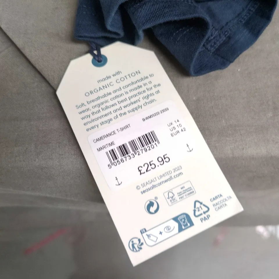SEASALT CORNWALL ORGANIC COTTON T-SHIRT – NAVY, UK 14 (US 10, EUR 42)