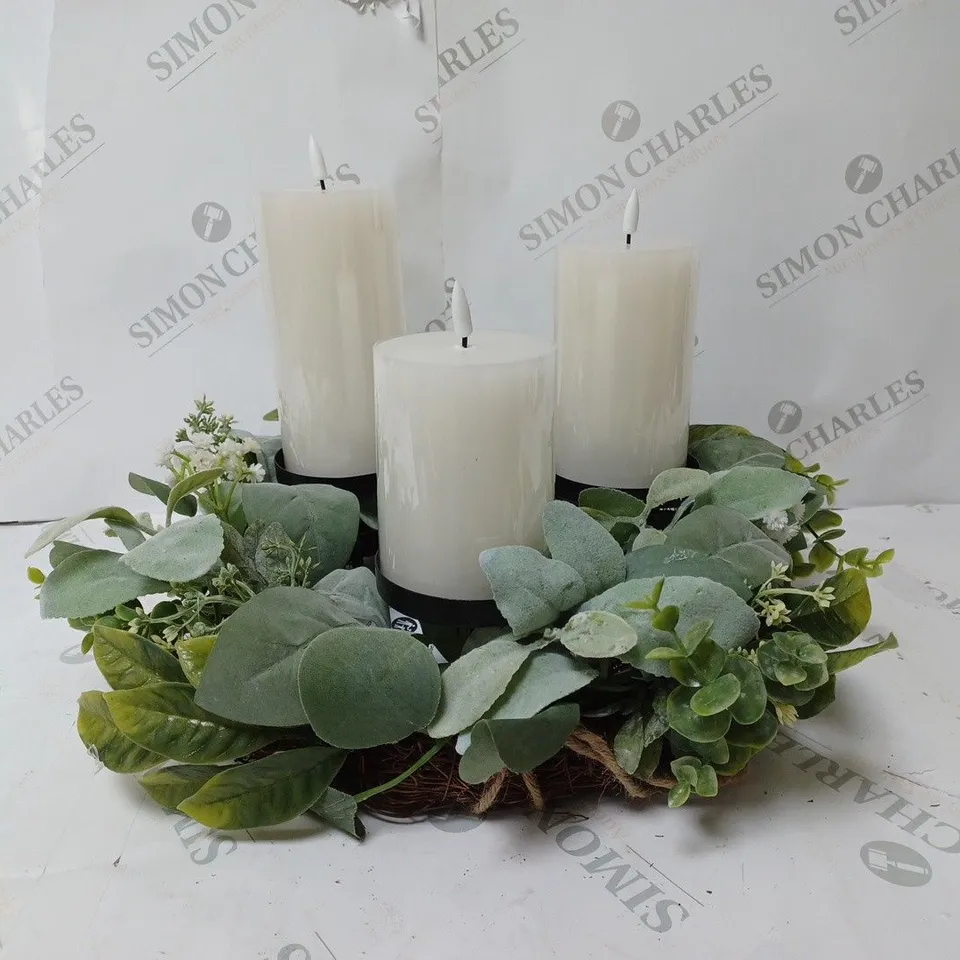 HOME REFLECTIONS 3 IN 1 FLAMELESS CANDLE WITH WREATH SET - SAGE 