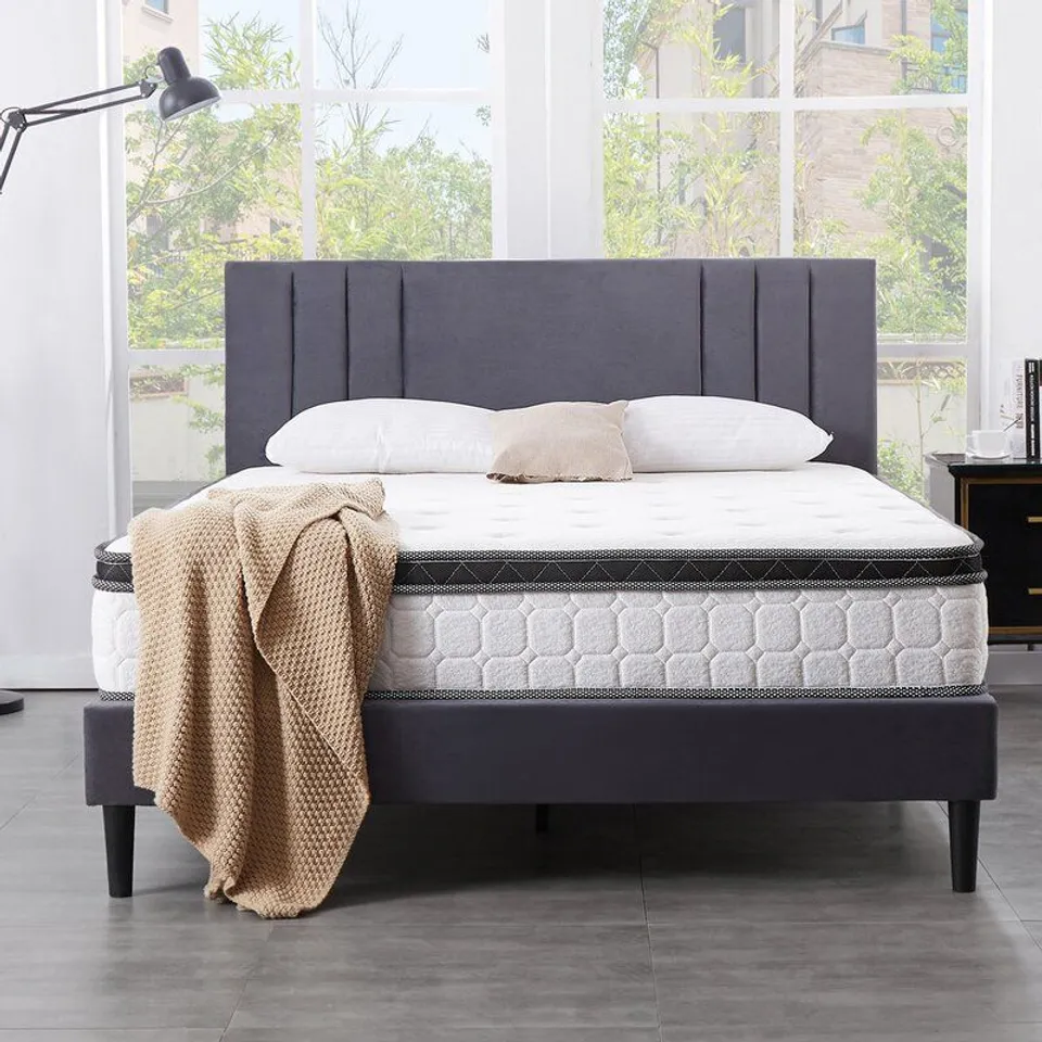 BOXED PILLOW TOP MEMORY FOAM POCKET SPRUNG 5' MATTRESS 162 X 32 X 32CM