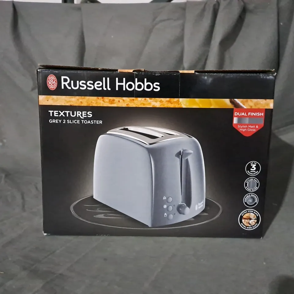 BOXED RUSSELL HOBBS TEXTURES GREY 2 SLICE TOASTER 
