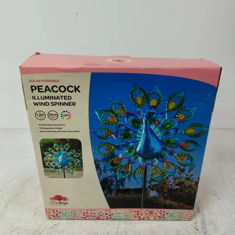 SOLAR POWERED PEACOCK ILLUMINATED WIND SPINNER