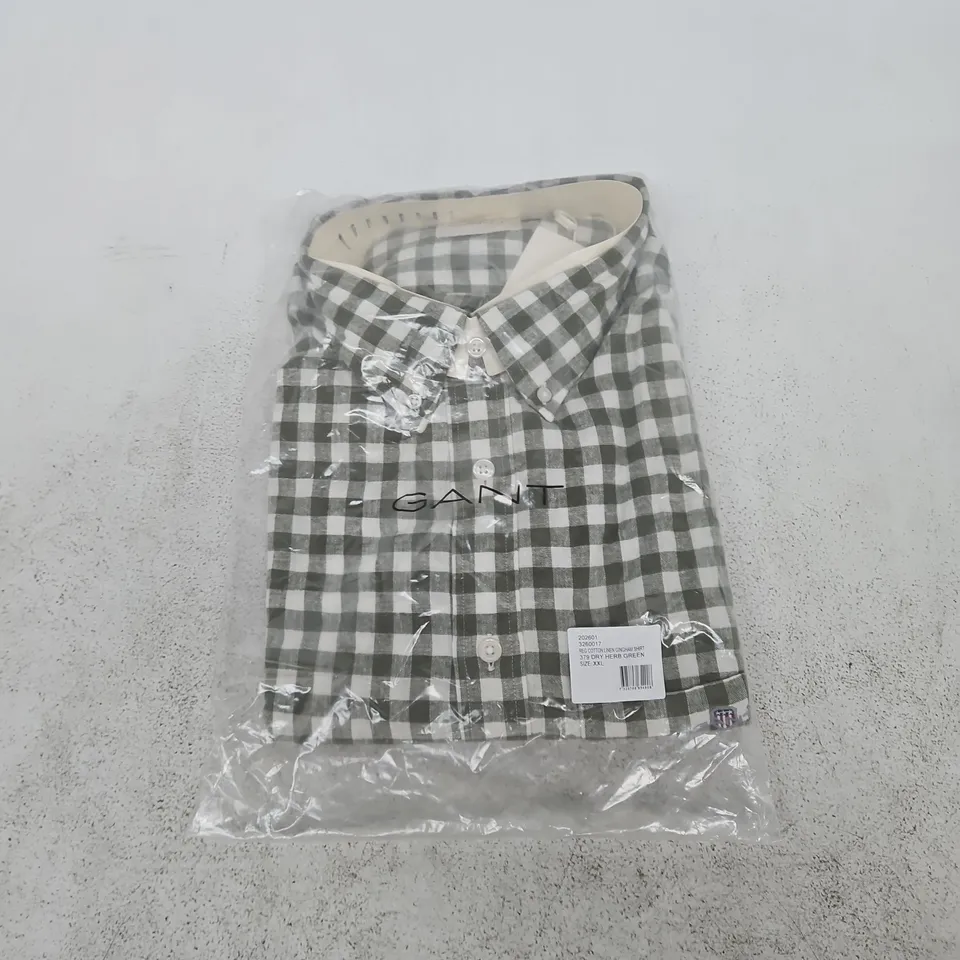 GANT COTTON LINEN GINGHAM SHIRT – DRY HERB GREEN – UK XXL