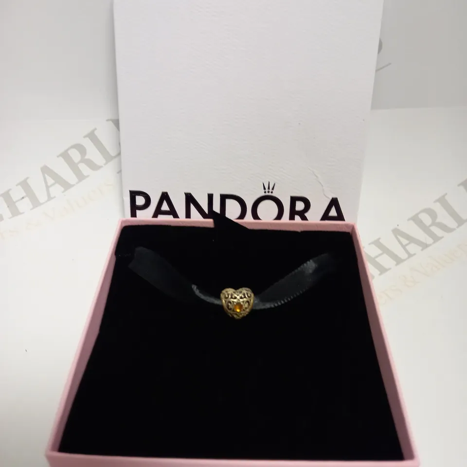 PANDORA ORANGE STONE HEART CHARM 