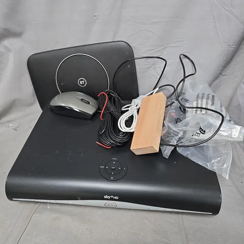 APPROXIMATELY 6 ASSORTED HOUSEHOLD ITEMS TO INCLUDE SKY BOX, CABLES, REMOTE, ETC