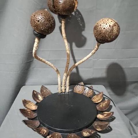 WOOD AND JUTE 3-LAMP 50CM COCONUT TREE TABLE LAMP WITH TRAY BASE